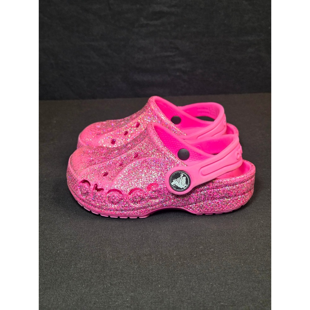 Crocs Toddler Girls Pink Glitter Classic Clogs Shoes Size 7 Sparkly Slip On